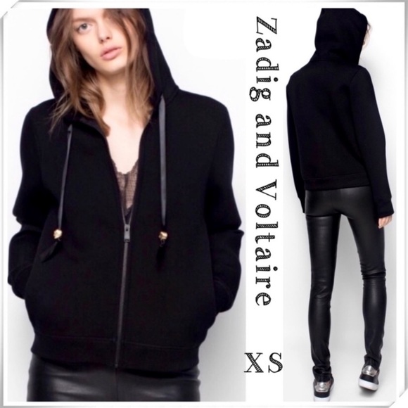 ZADIG & Voltaire Neo Zip Up Heavy Jersey Hood Jacket in Black - Picture 1 of 10
